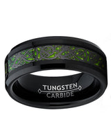Men's Black Tungsten Carbide Dragon Ring Wedding Band Green Carbon Fiber Comfort Fit 8mm