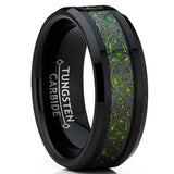 Men's Black Tungsten Carbide Dragon Ring Wedding Band Green Carbon Fiber Comfort Fit 8mm