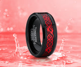 Men's Dragon Tungsten Ring Wedding Band Black Red Carbon Fiber Comfort-Fit 8MM