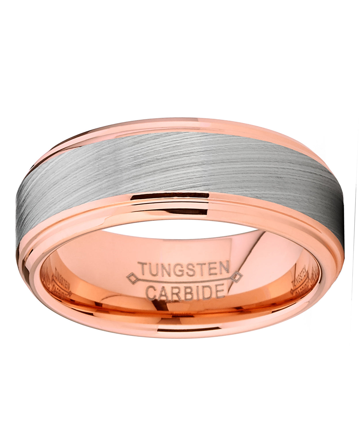 Men's Rose Gold Tone Tungsten Carbide Vortex Brushed Wedding Band Ring Comfort Fit 8mm