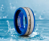 Men's Tungsten Carbide Blue Wedding Band Ring Real Deer Antler Inlay Comfort Fit 9mm