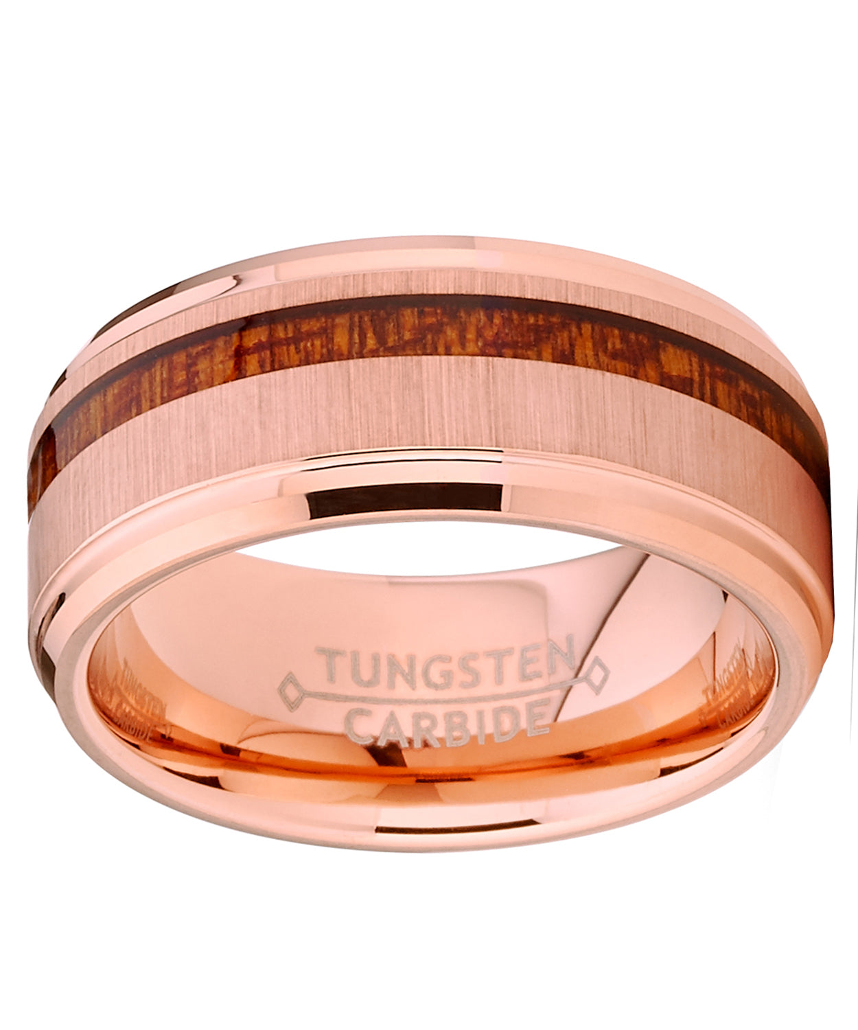 Men's Tungsten Carbide Rose Tone Plated Wedding Band Ring Real Koa Wood Comfort Fit