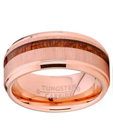 Men's Tungsten Carbide Rose Tone Plated Wedding Band Ring Real Koa Wood Comfort Fit