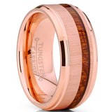 Men's Tungsten Carbide Rose Tone Plated Wedding Band Ring Real Koa Wood Comfort Fit