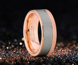 Men's Duo Tungsten Carbide Wedding Band Rose Gold Tone Pipe Cut Ring Comfort Fit 8mm