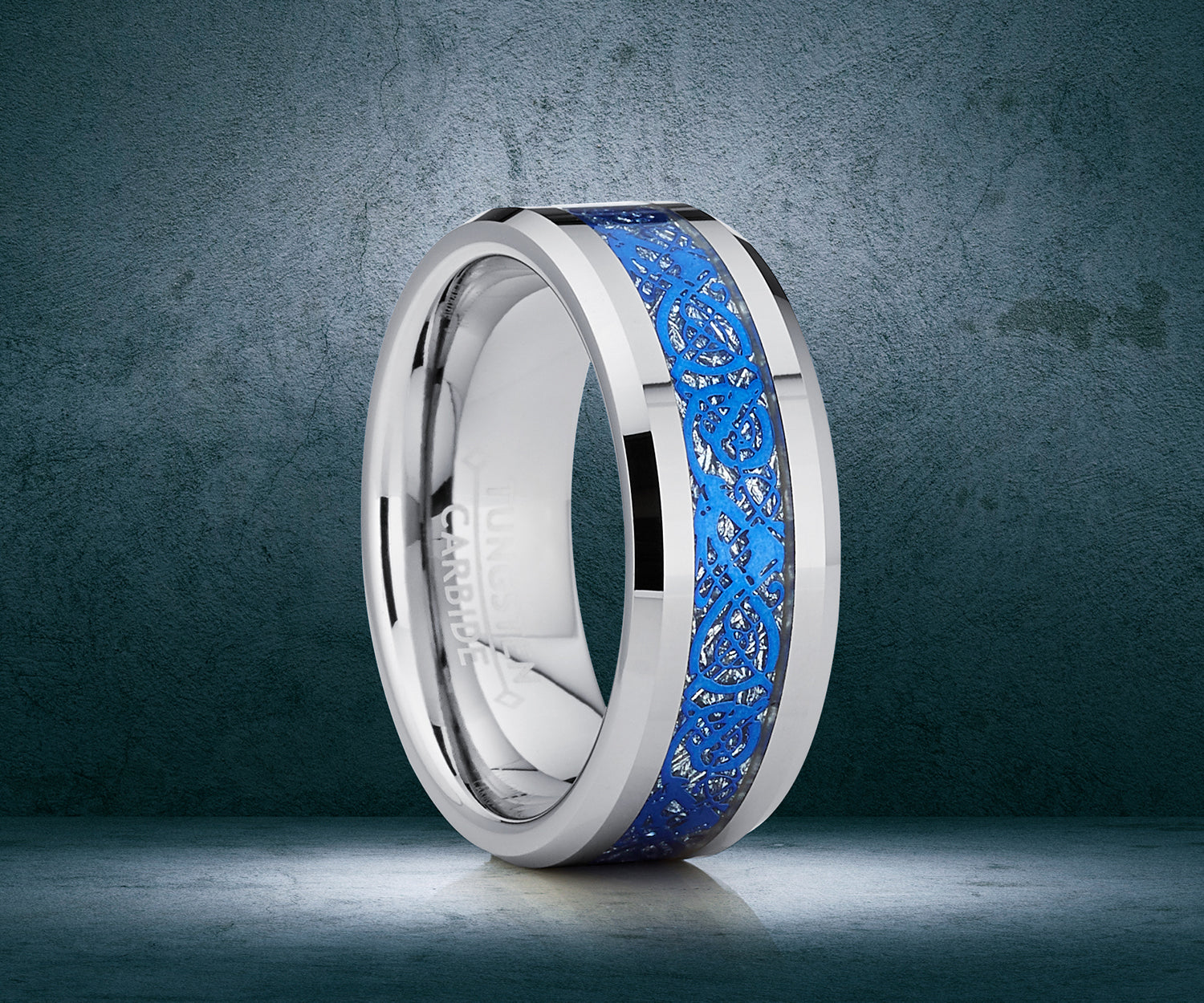 Men's Tungsten Carbide Blue Dragon Ring Wedding Band Comfort Fit 8mm