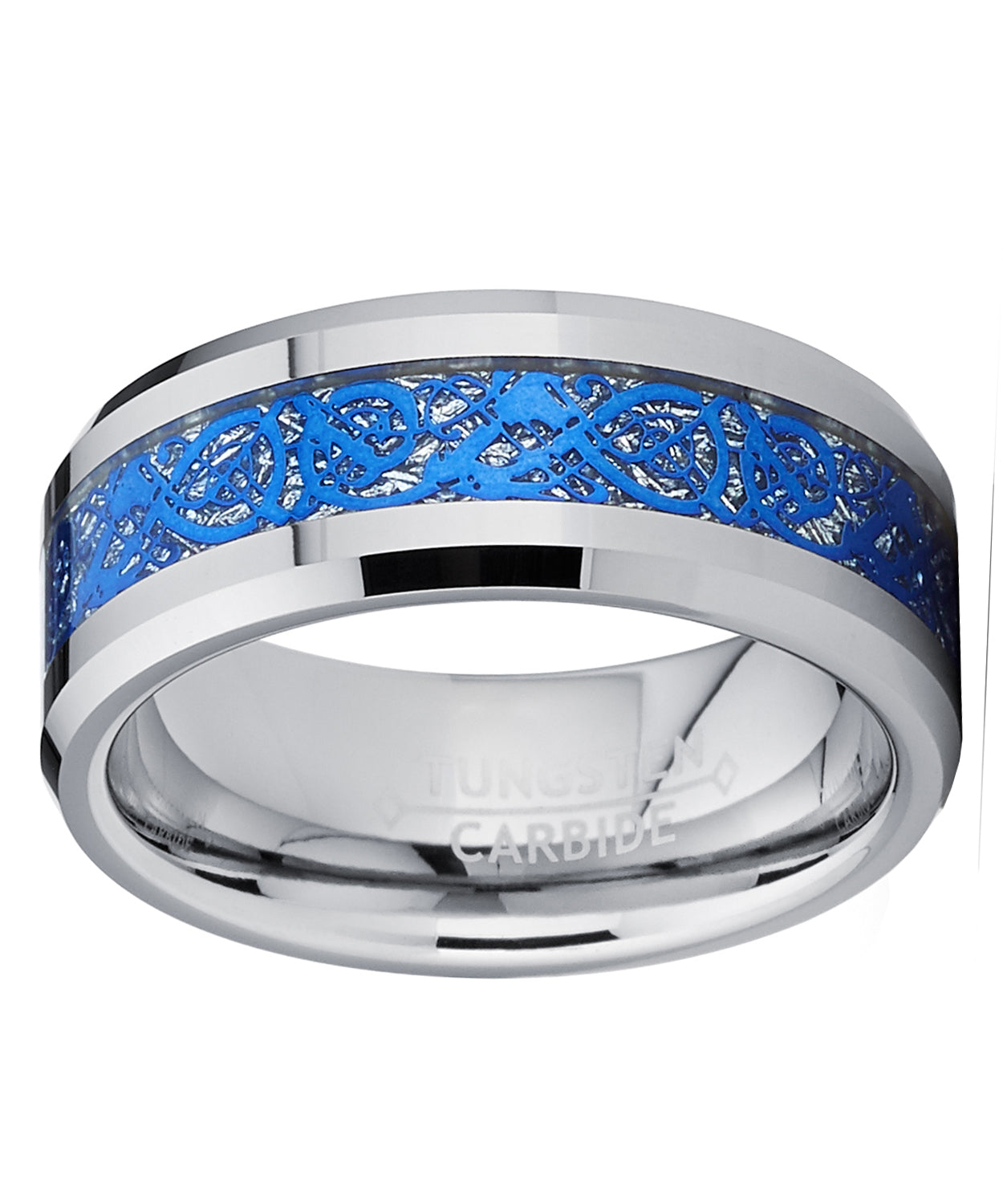 Men's Tungsten Carbide Blue Dragon Ring Wedding Band Comfort Fit 8mm