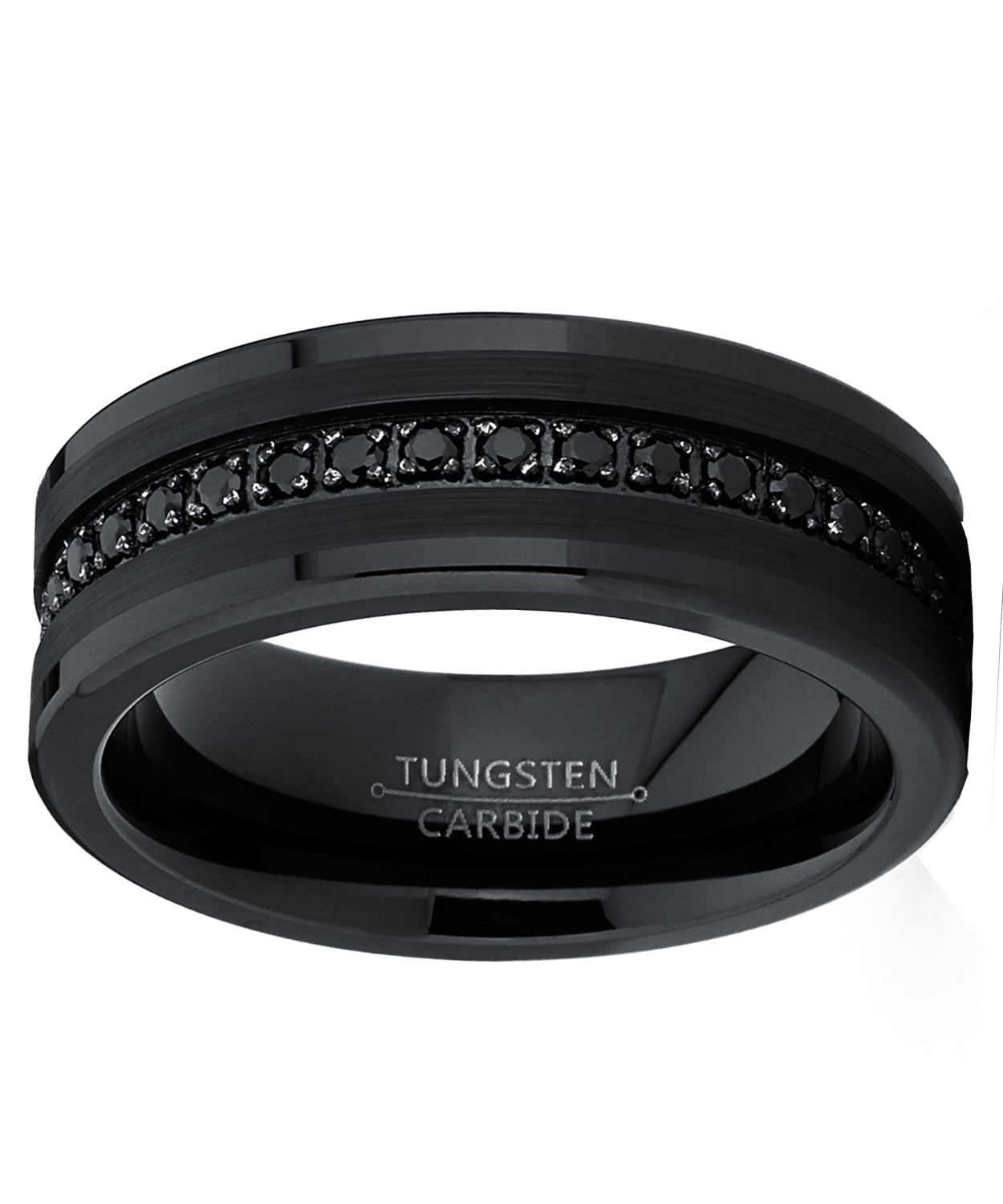Men's Tungsten Black Wedding Band Eternity Ring Cubic Zirconia Comfort-Fit CZ