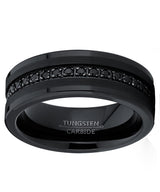 Men's Tungsten Black Wedding Band Eternity Ring Cubic Zirconia Comfort-Fit CZ