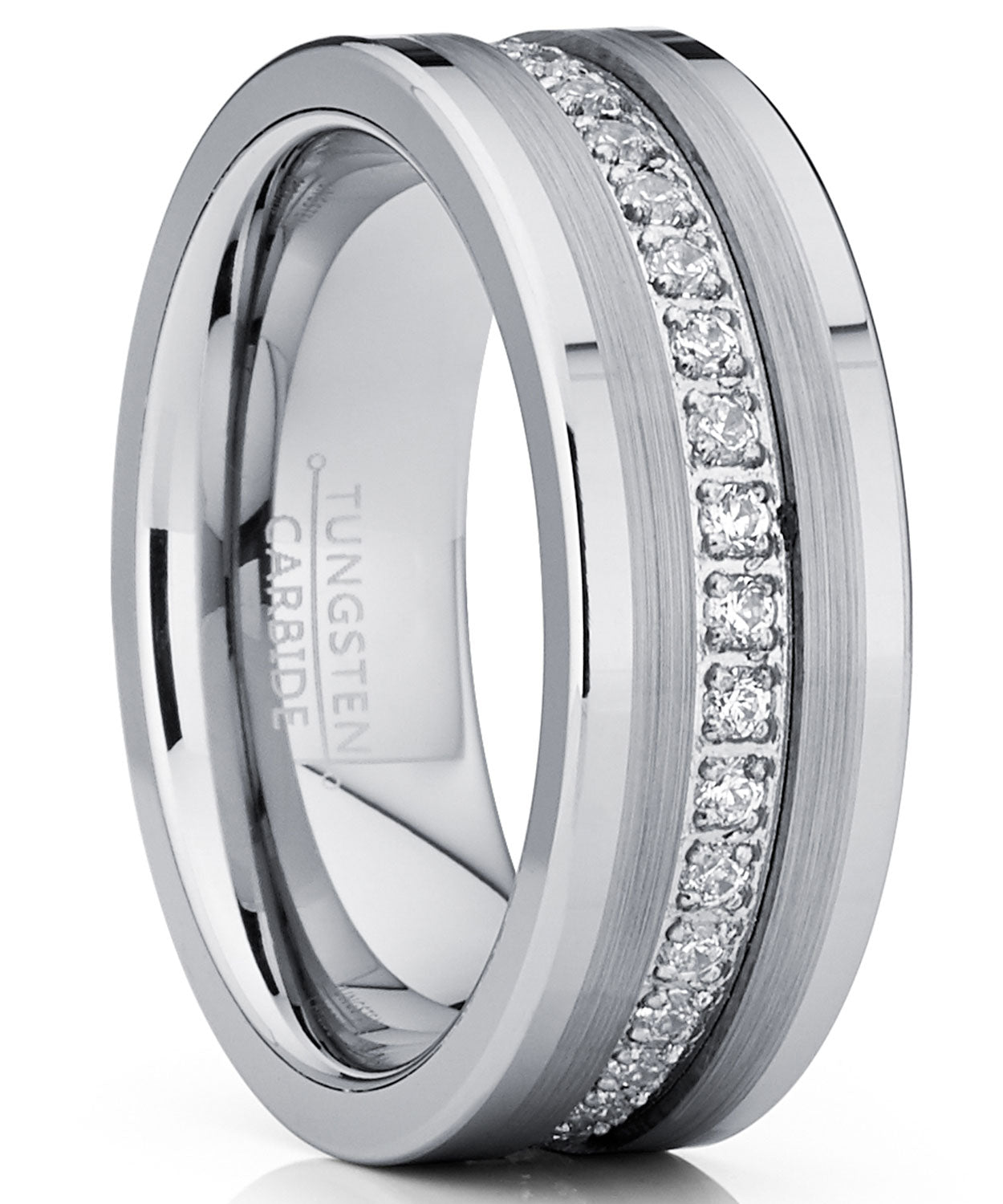 Men's Genuine Tungsten Black Wedding Band Eternity Ring Cubic Zirconia Comfort-Fit