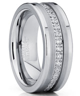 Men's Genuine Tungsten Black Wedding Band Eternity Ring Cubic Zirconia Comfort-Fit