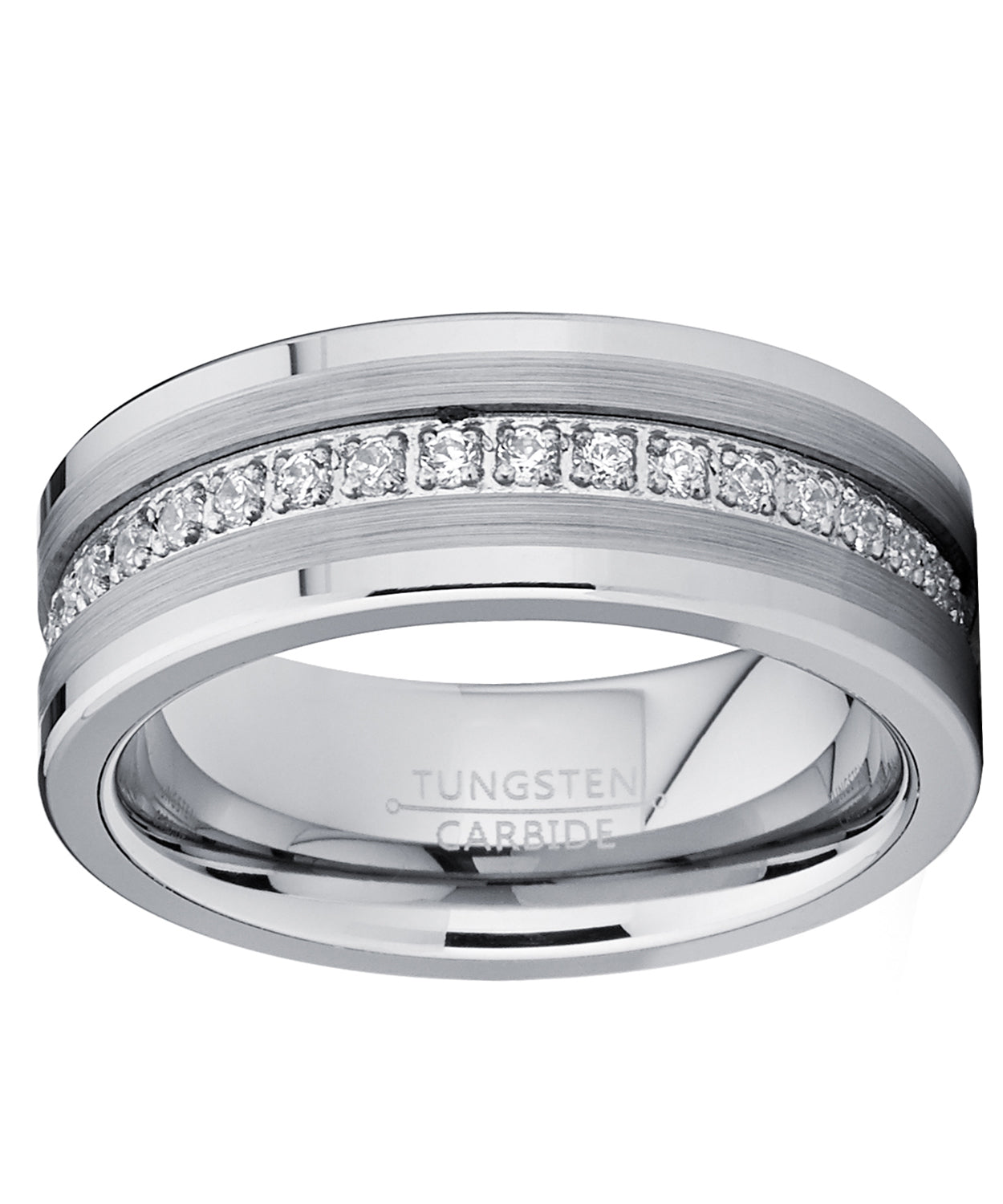 Men's Genuine Tungsten Black Wedding Band Eternity Ring Cubic Zirconia Comfort-Fit