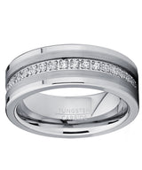 Men's Genuine Tungsten Black Wedding Band Eternity Ring Cubic Zirconia Comfort-Fit