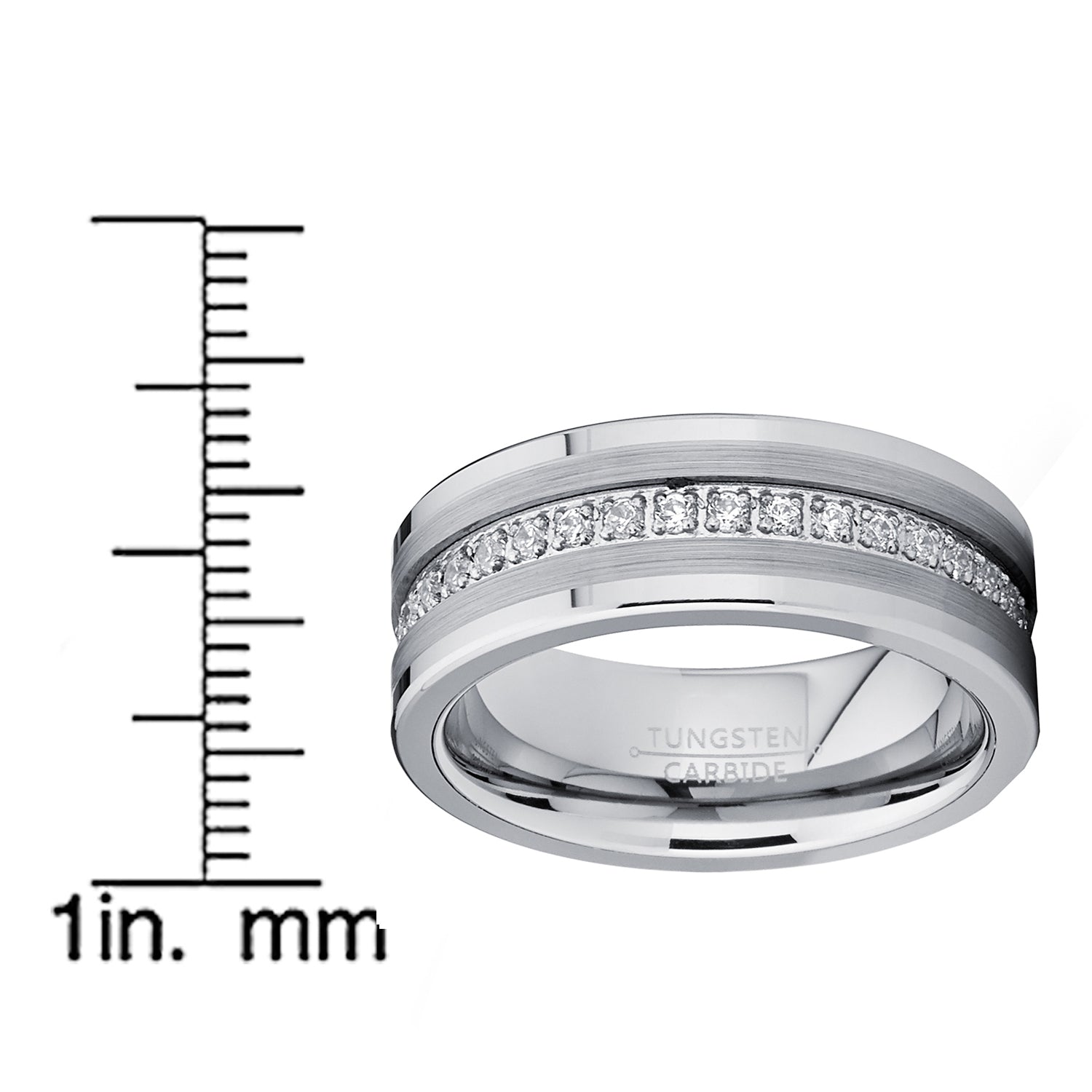 Men's Genuine Tungsten Black Wedding Band Eternity Ring Cubic Zirconia Comfort-Fit