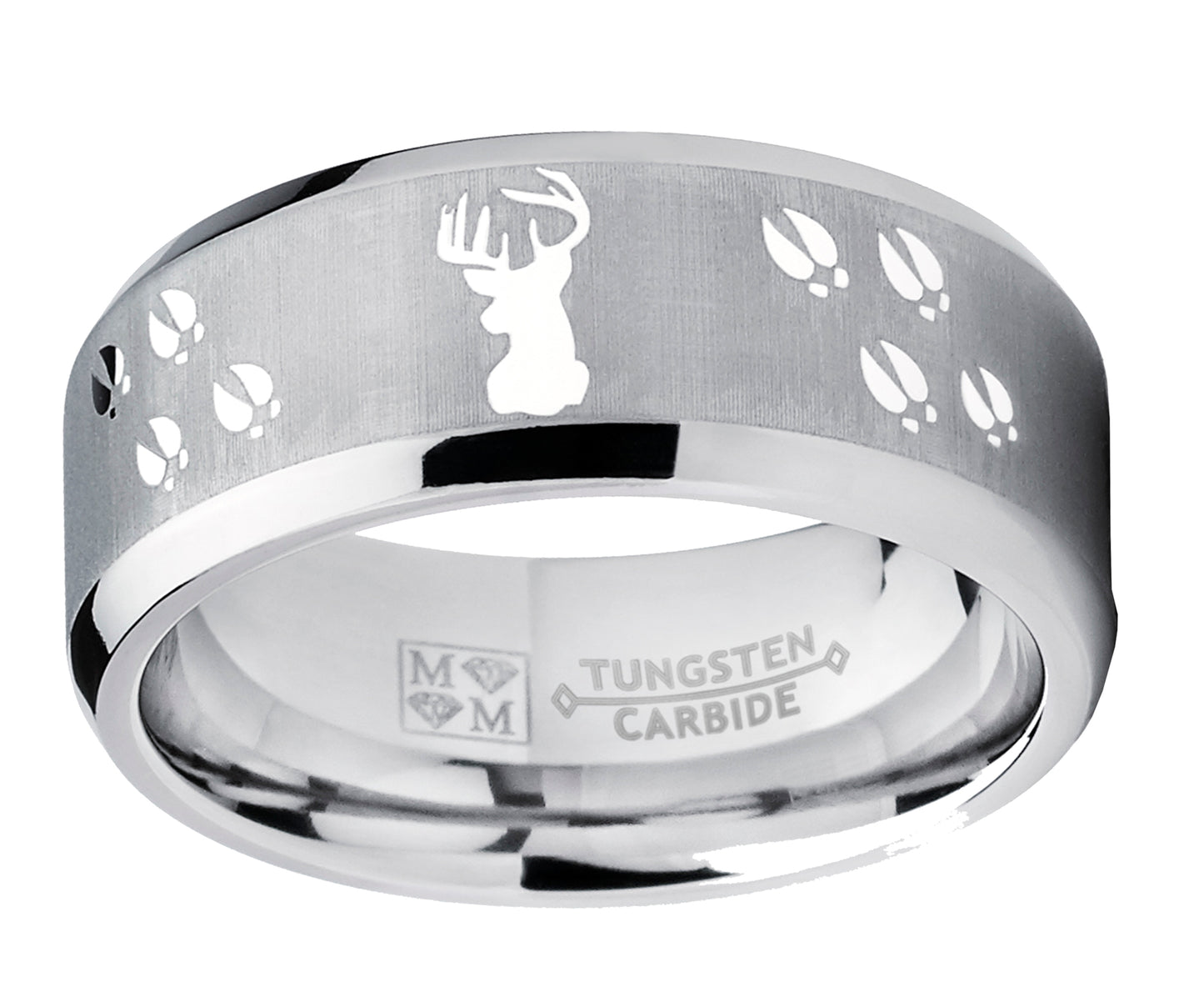 9MM Deer Track Tungsten Ring Wedding Band, Outdoor Jewelry, Men's Hunting Ring