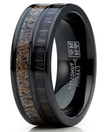 Men's Tungsten Ring Wedding Band Real Deer Antler Koa Wood Outdoor Hunting 8MM