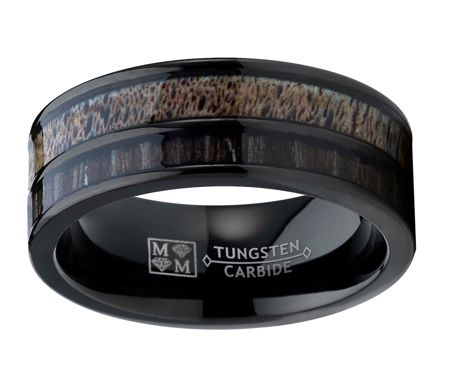 Men's Tungsten Ring Wedding Band Real Deer Antler Koa Wood Outdoor Hunting 8MM