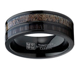 Men's Tungsten Ring Wedding Band Real Deer Antler Koa Wood Outdoor Hunting 8MM