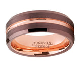 Men's Chocolate Brown and Rose GoldTone Tungsten Carbide Wedding Band Ring 8mm