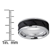 Tungsten Carbide Men's Black Diagonal Grooved Wedding Band Engagement Ring, Comfort Fit