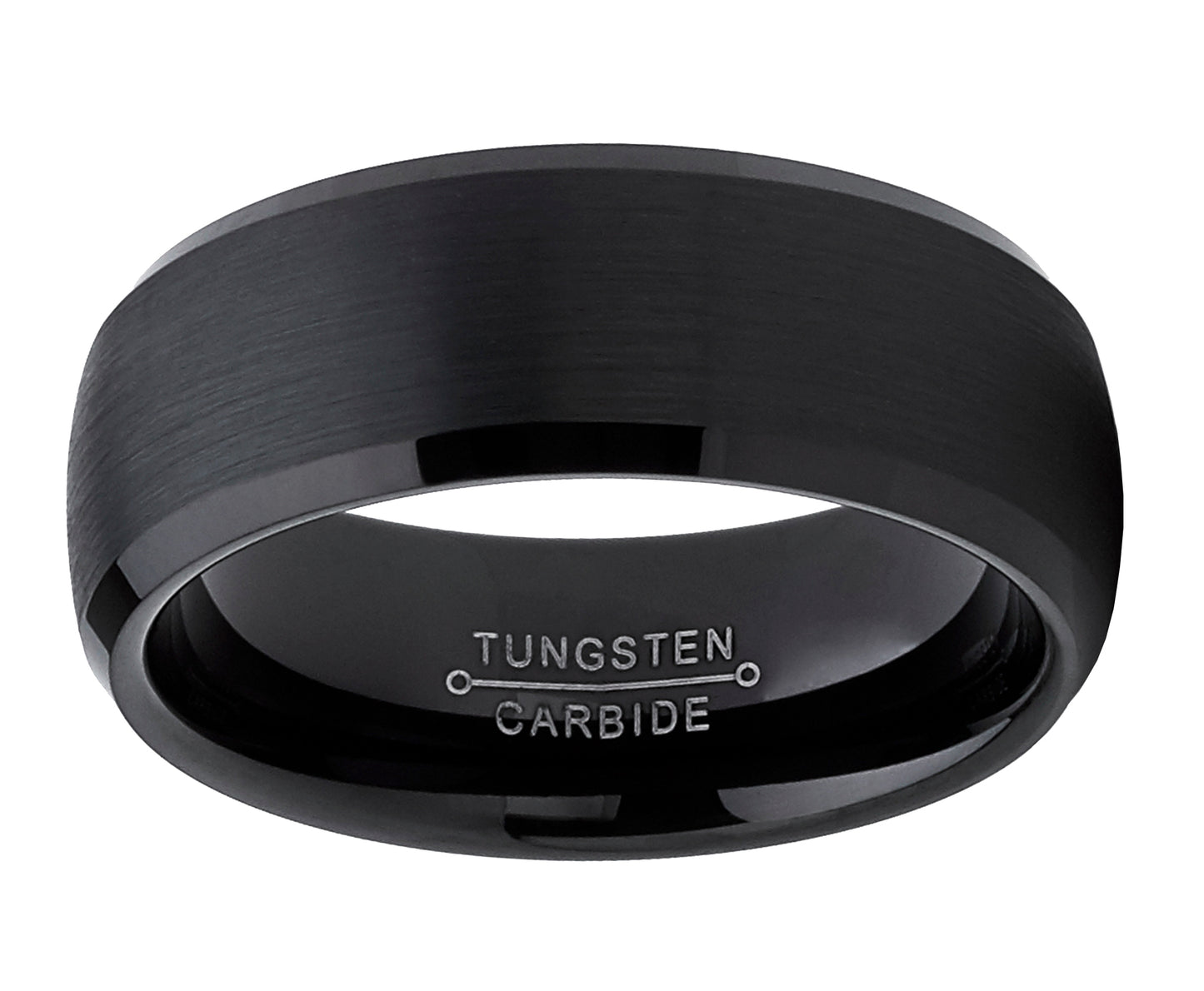 Men's Black Tungsten Wedding Band Ring Dome 8MM Comfort-fit