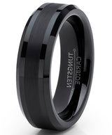 Tungsten Carbide Black Brushed Wedding Band Engagement Ring Comfort Fit 6mm