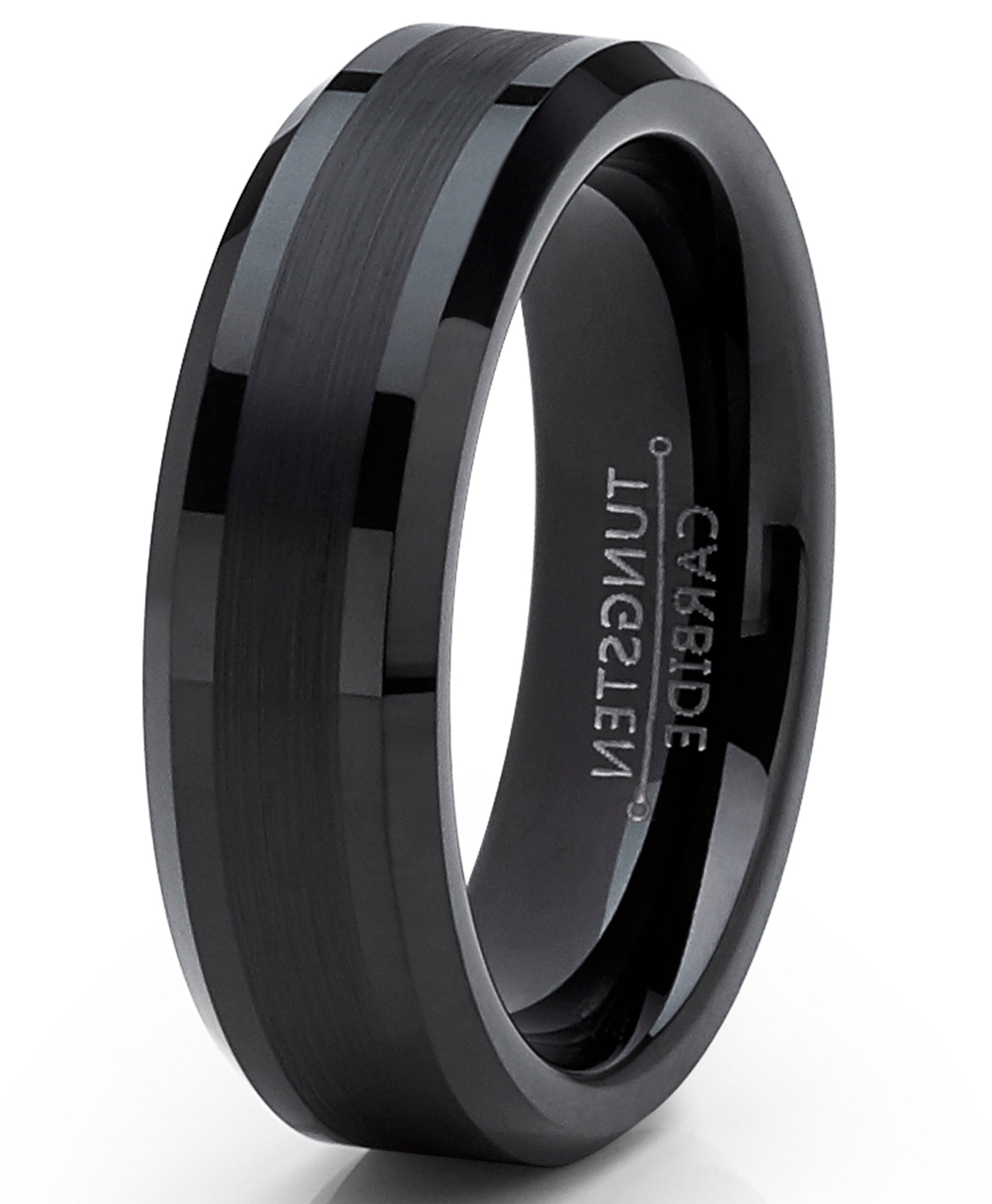 Tungsten Carbide Black Brushed Wedding Band Engagement Ring Comfort Fit 6mm