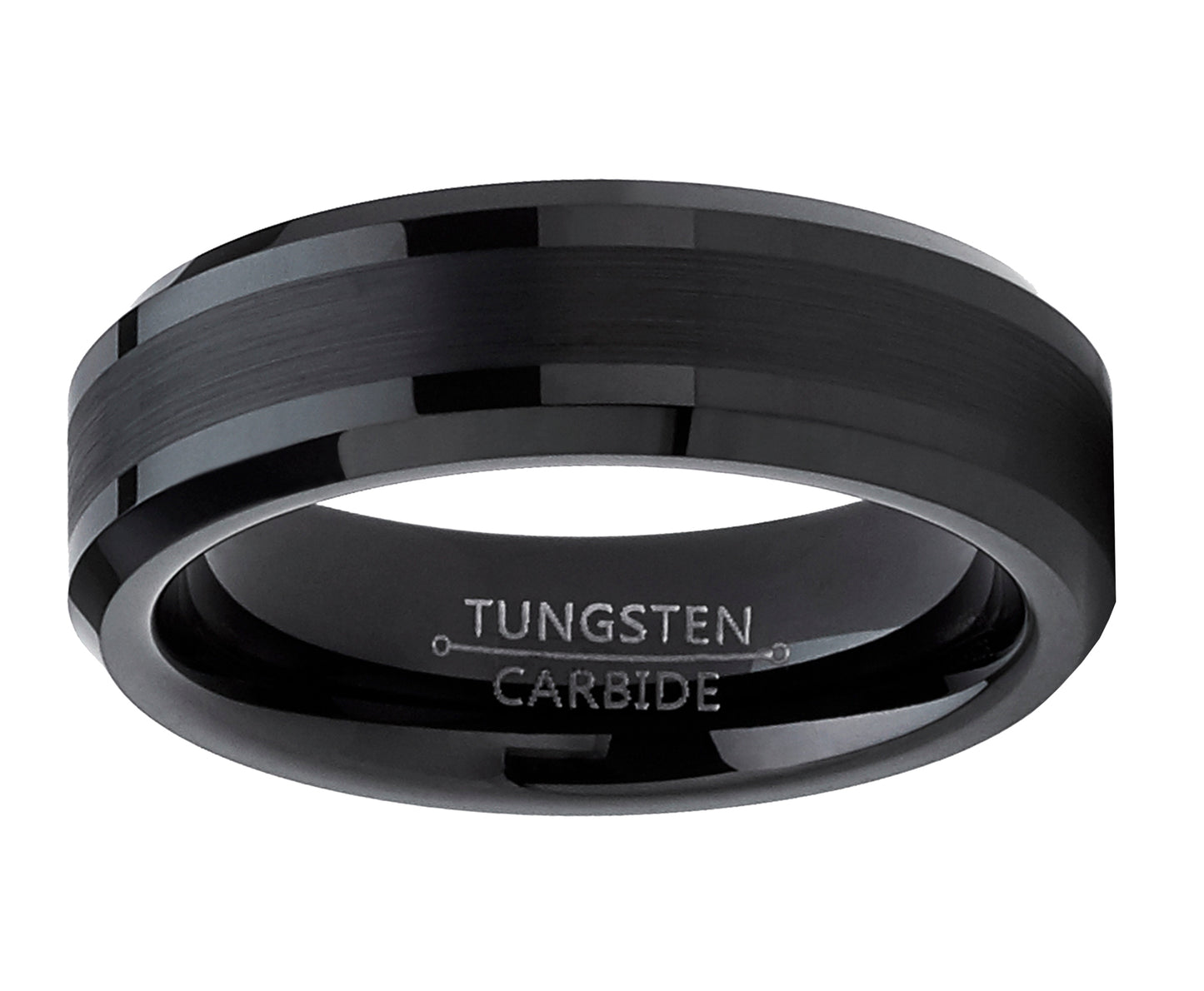 Tungsten Carbide Black Brushed Wedding Band Engagement Ring Comfort Fit 6mm