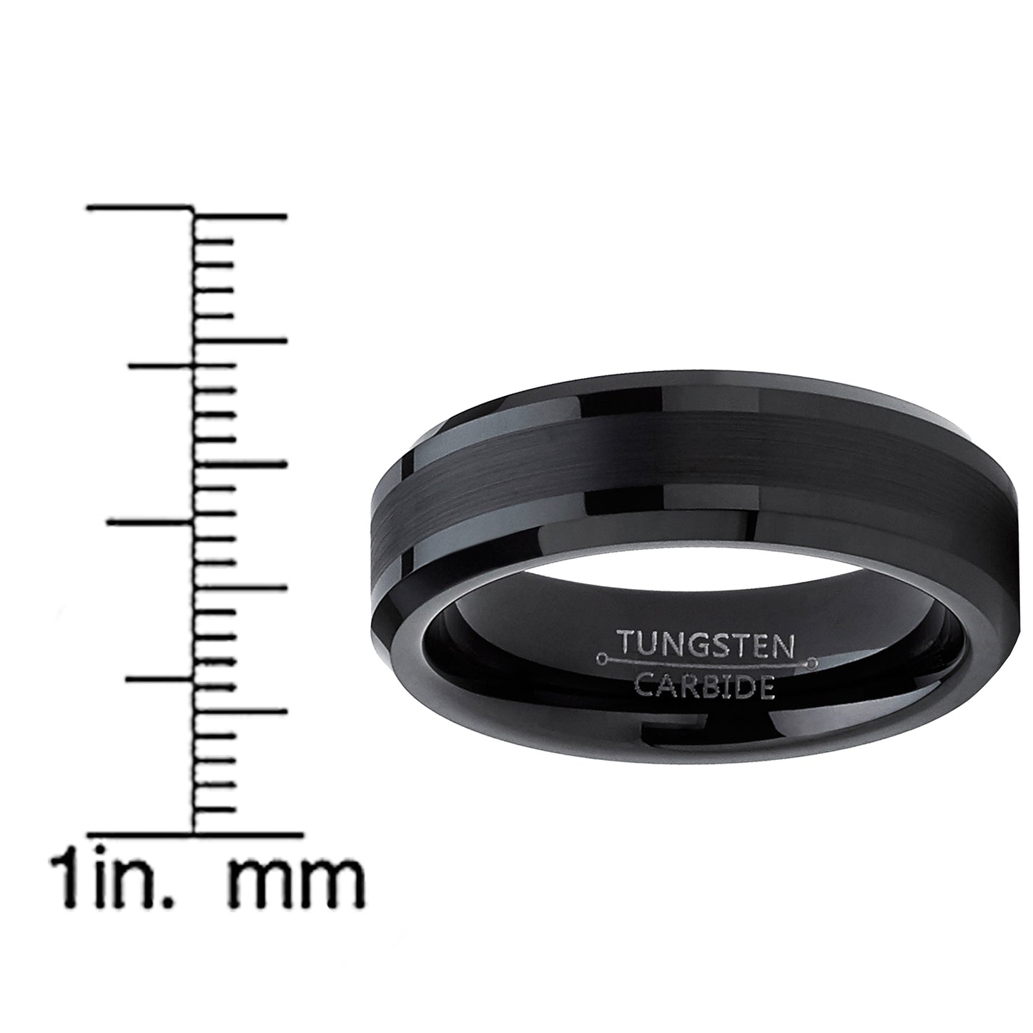 Tungsten Carbide Black Brushed Wedding Band Engagement Ring Comfort Fit 6mm
