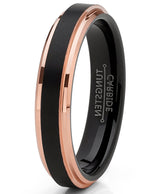 Men's Tungsten Carbide Black Brushed Wedding Band Rose Goldtone Ring Comfort Fit 4mm