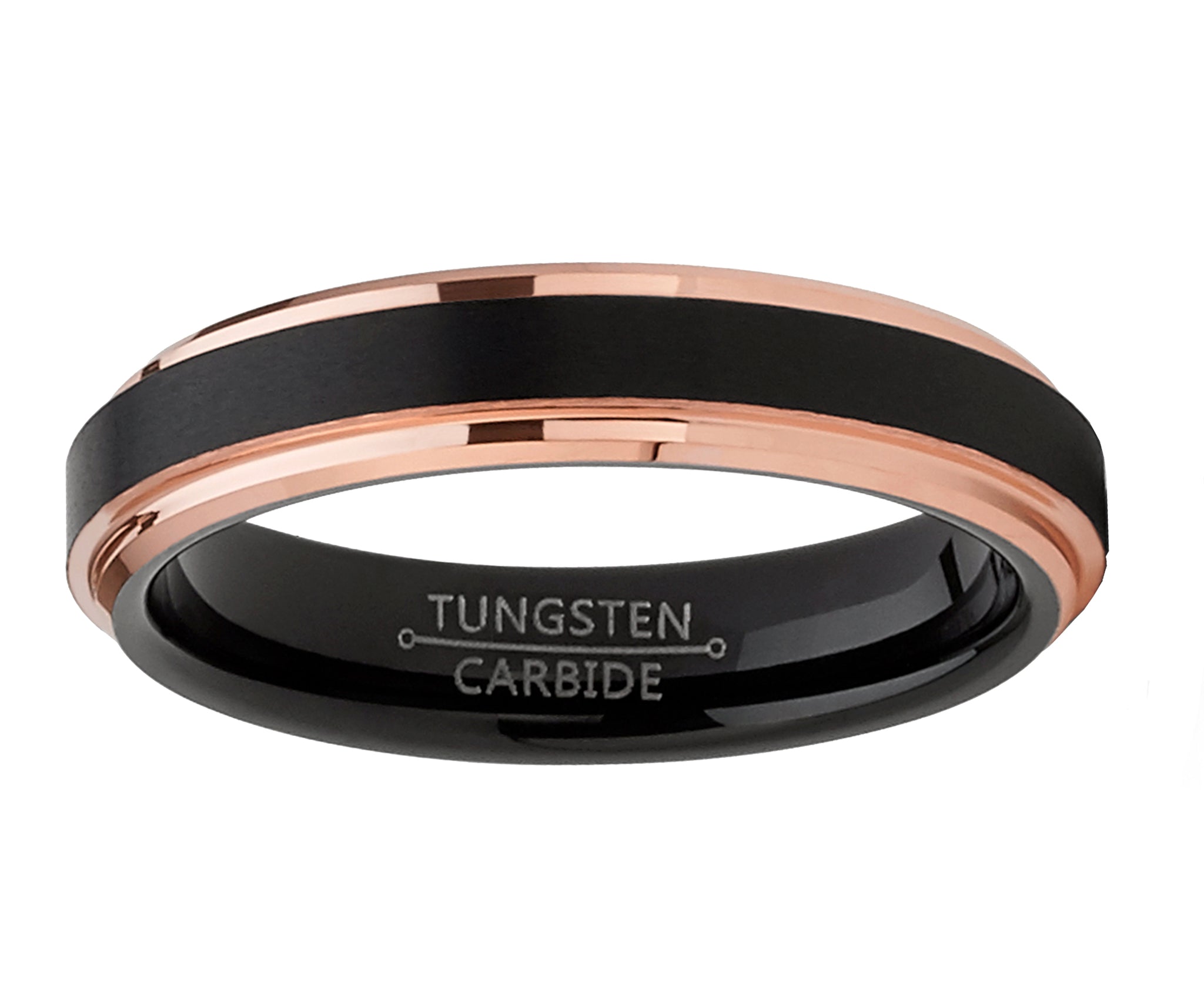 Men's Tungsten Carbide Black Brushed Wedding Band Rose Goldtone Ring Comfort Fit 4mm