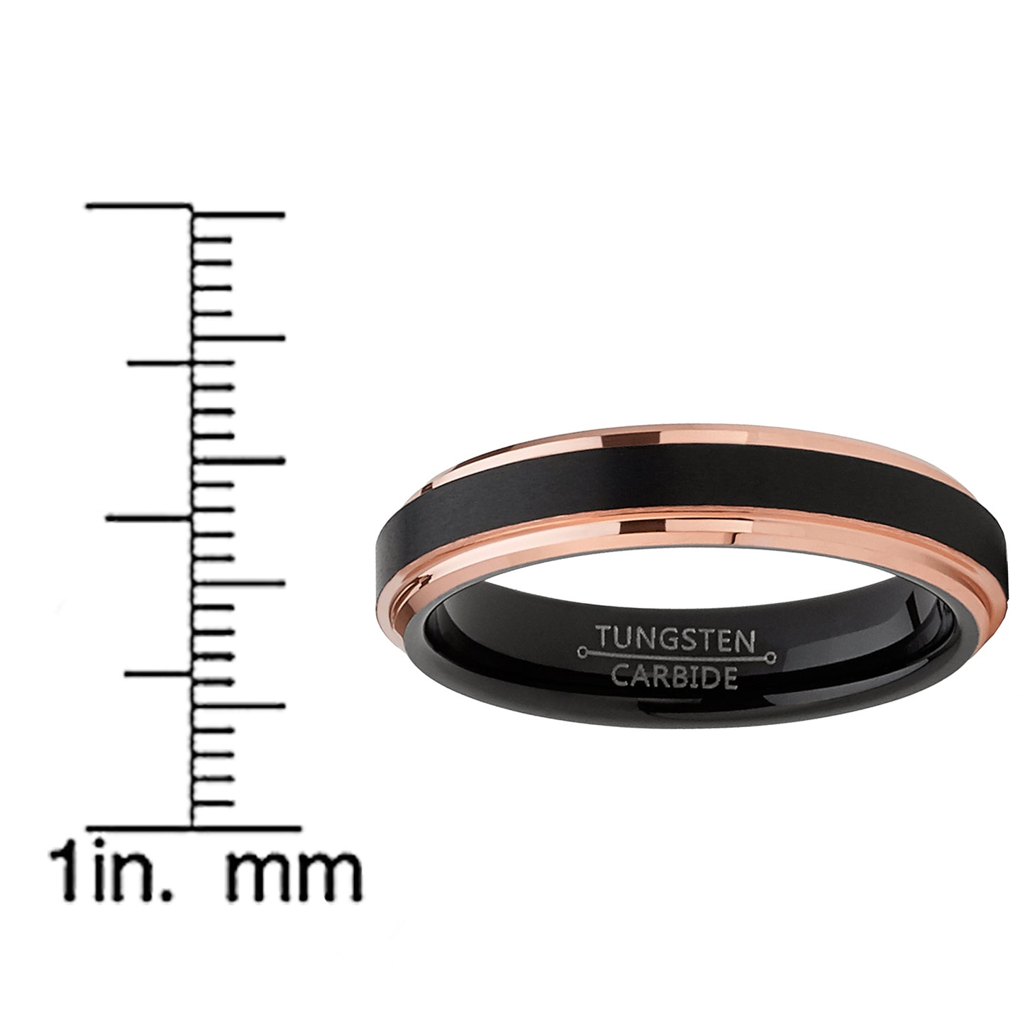Men's Tungsten Carbide Black Brushed Wedding Band Rose Goldtone Ring Comfort Fit 4mm