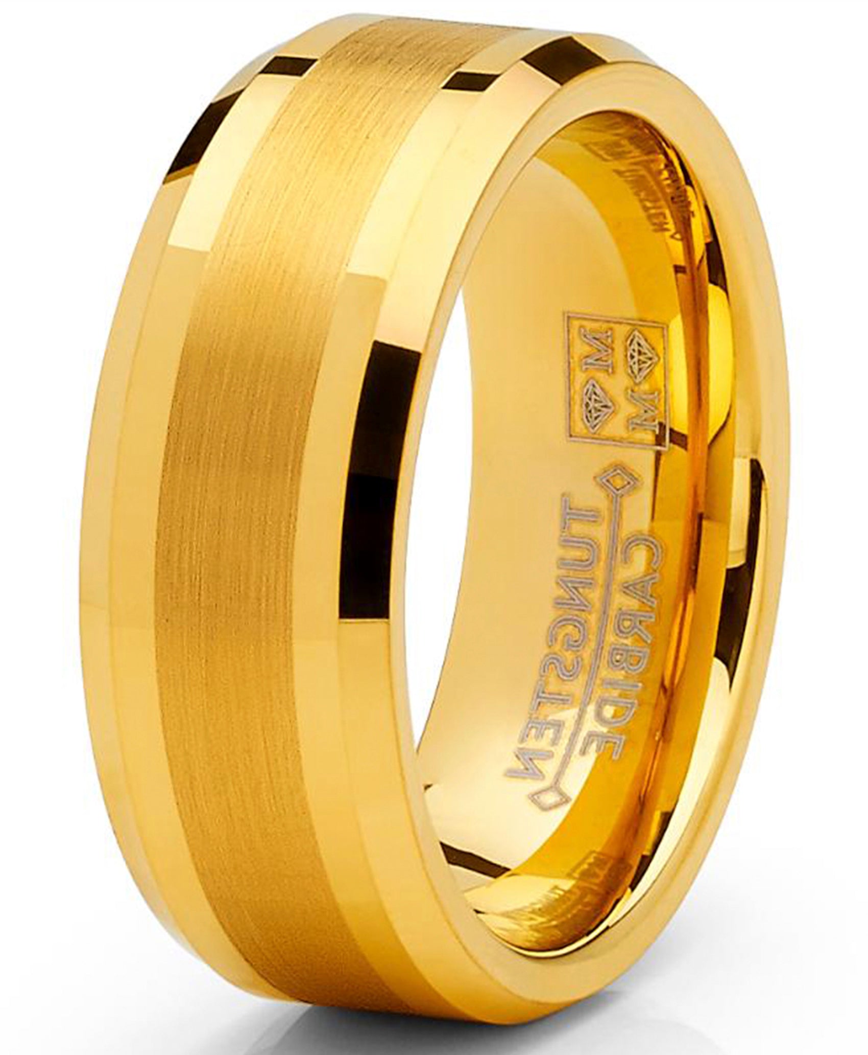 Tungsten Carbide Men's Goldtone Brushed Wedding Band Engagement Ring Comfort Fit 8 mm