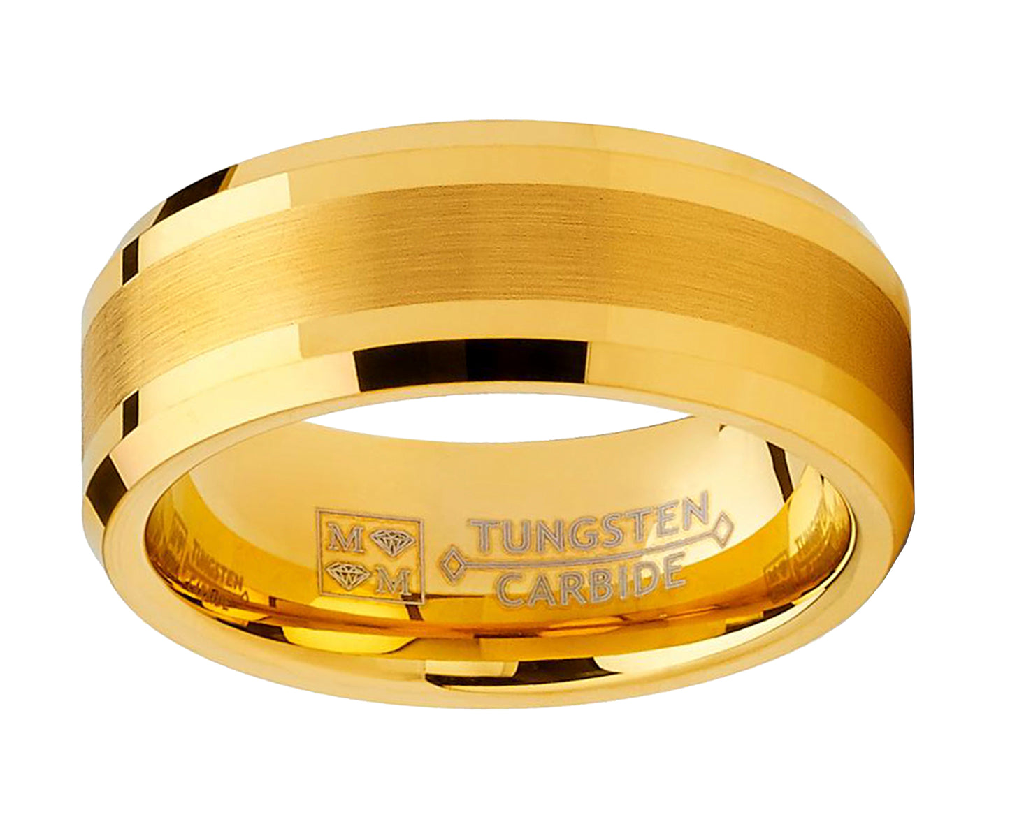 Tungsten Carbide Men's Goldtone Brushed Wedding Band Engagement Ring Comfort Fit 8 mm