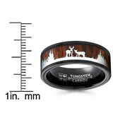 Men's Black Tungsten Hunting Ring Wedding Band Wood Deer Nature 8MM