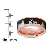 Men's Rose Goldtone Tungsten Hunting Ring Wedding Band Wood Inlay Deer Stag Silhouette