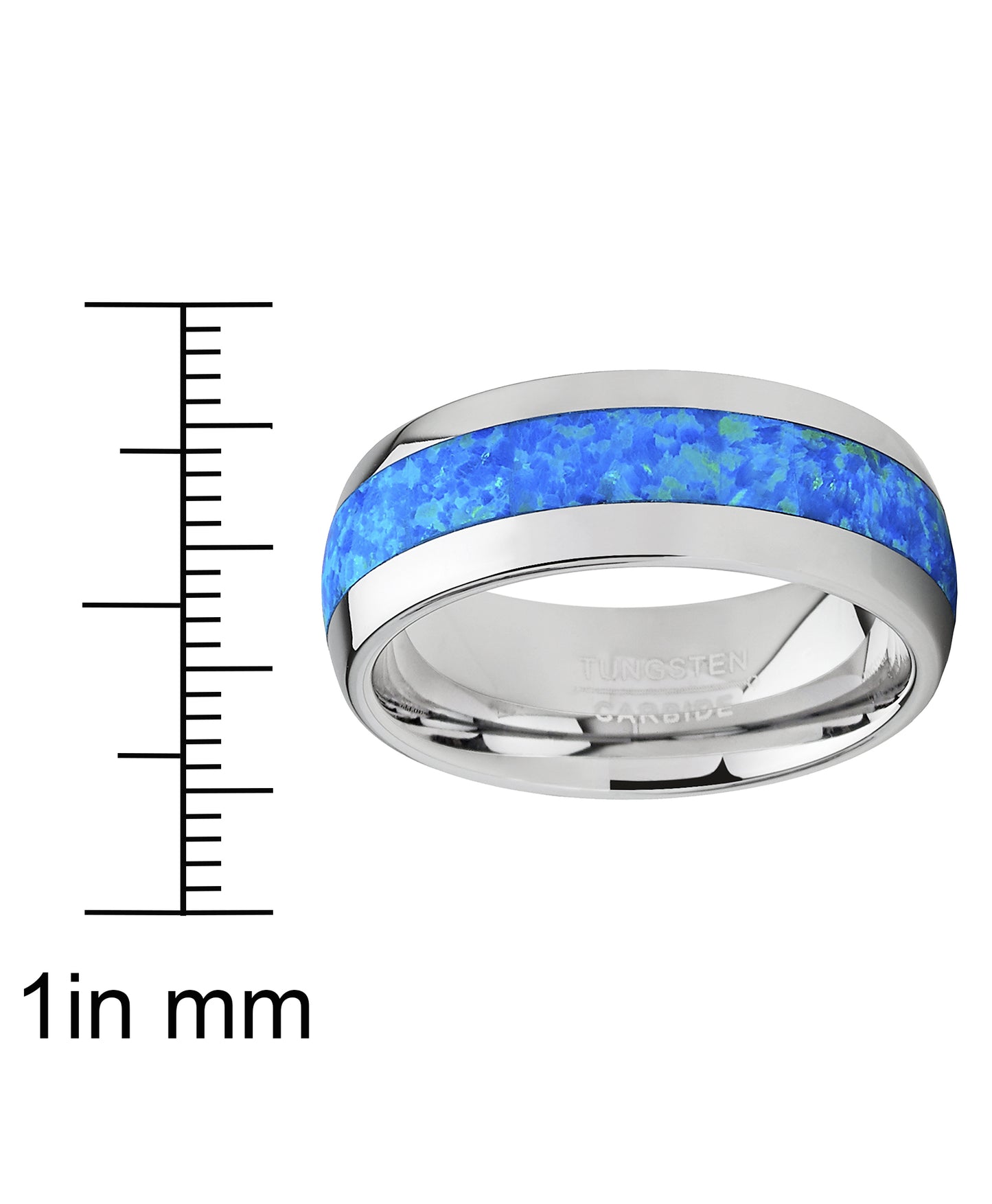 Men's Tungsten Carbide Wedding Band Dome Ring with Blue Green Simulated Opal Inlay 8mm