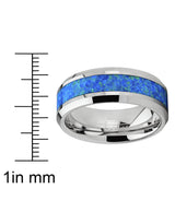 Men's Tungsten Carbide Wedding Band Ring with Blue Green Simulated Opal Inlay 8mm