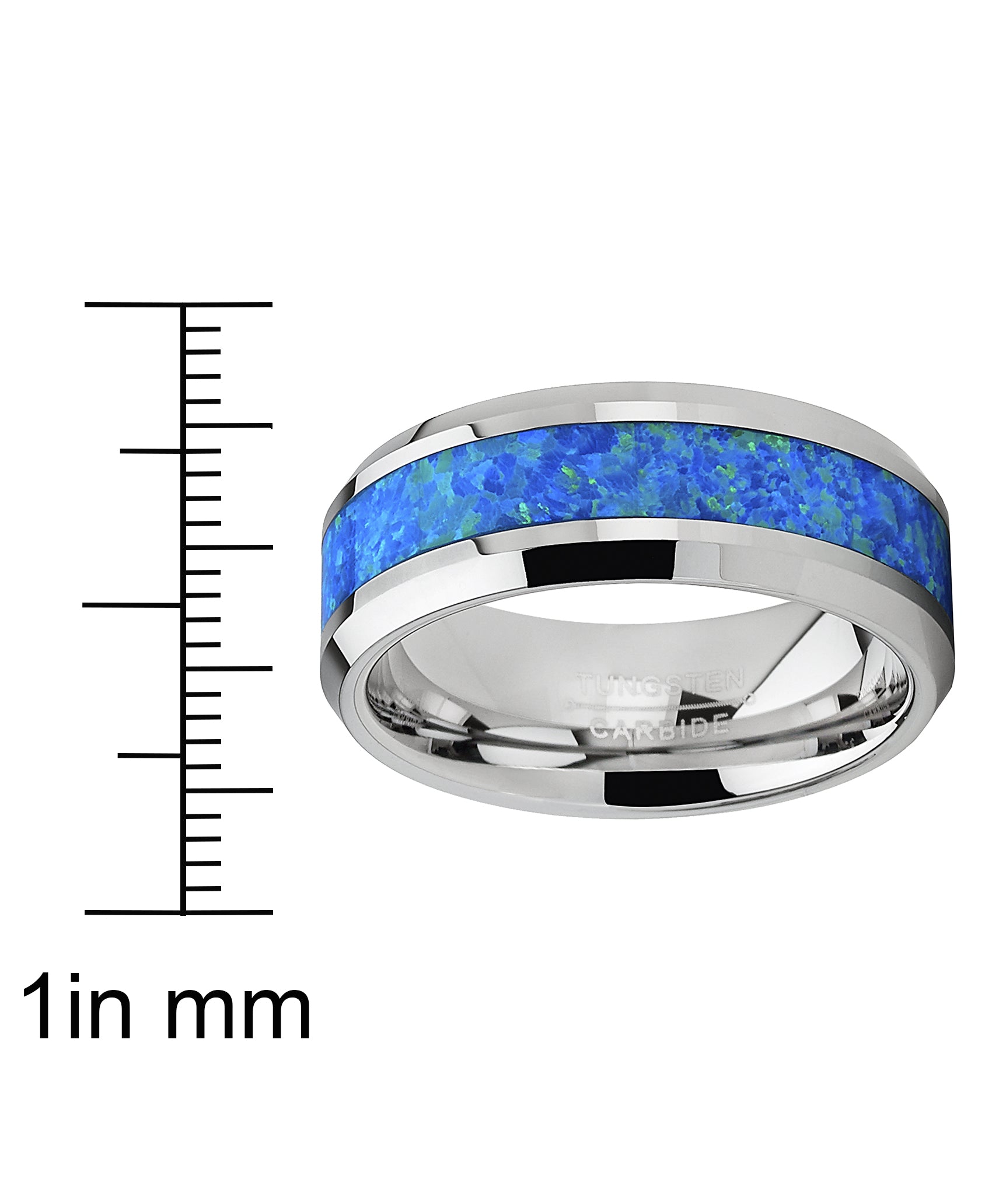 Men's Tungsten Carbide Wedding Band Ring with Blue Green Simulated Opal Inlay 8mm