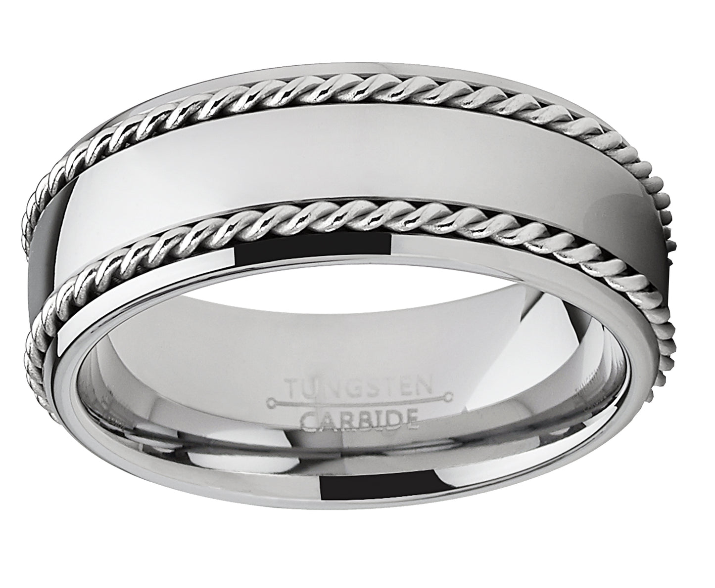 Tungsten Carbide Wedding Band Men's Ring with Braided Stainless Steel Cable Inlay