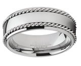 Tungsten Carbide Wedding Band Men's Ring with Braided Stainless Steel Cable Inlay