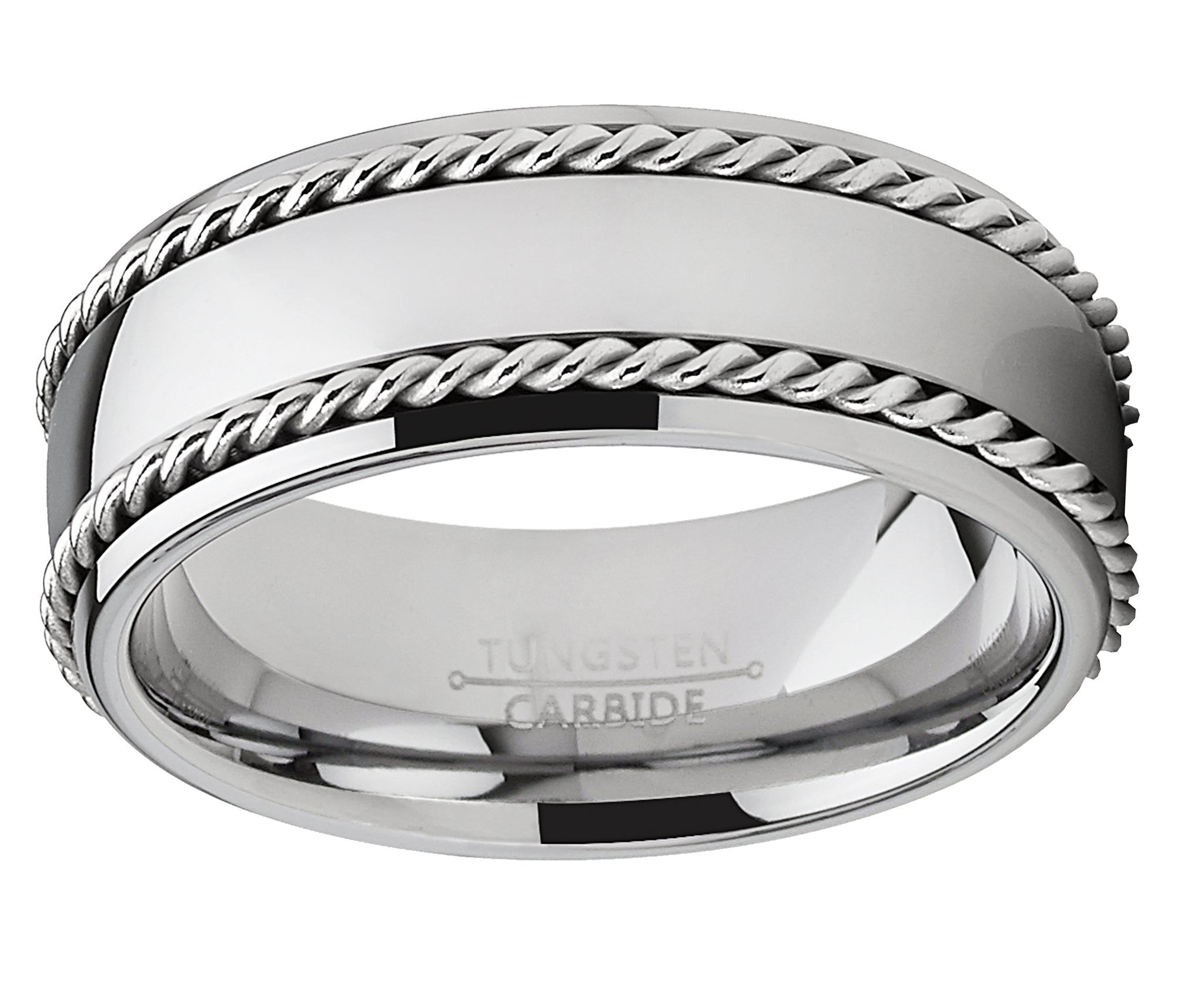 Tungsten Carbide Wedding Band Men's Ring with Braided Stainless Steel Cable Inlay