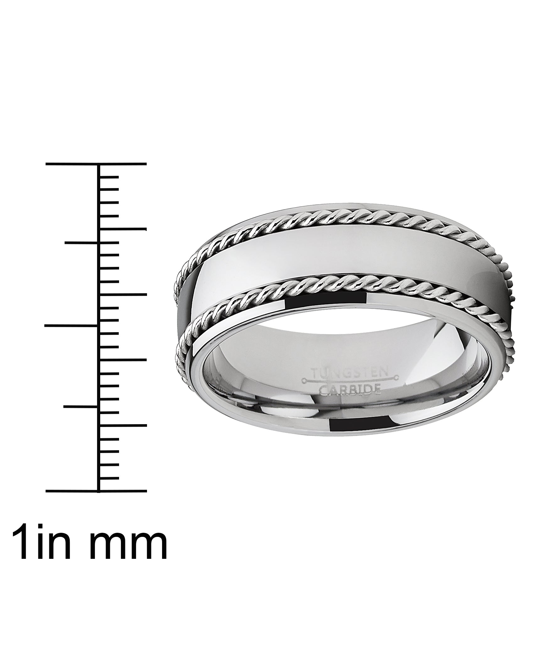 Tungsten Carbide Wedding Band Men's Ring with Braided Stainless Steel Cable Inlay