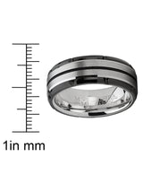 Men's Tungsten Carbide Wedding Band Flat Top Brushed Two Tone Black Ring 8mm
