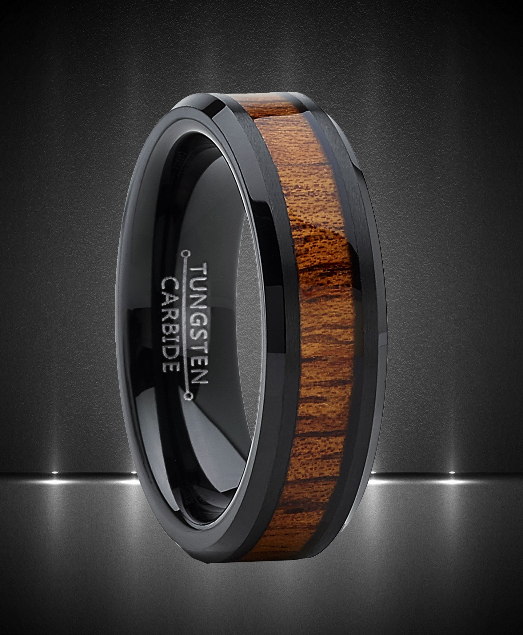 Koa Wood Tungsten Wedding Band Ring Brown Black 6MM