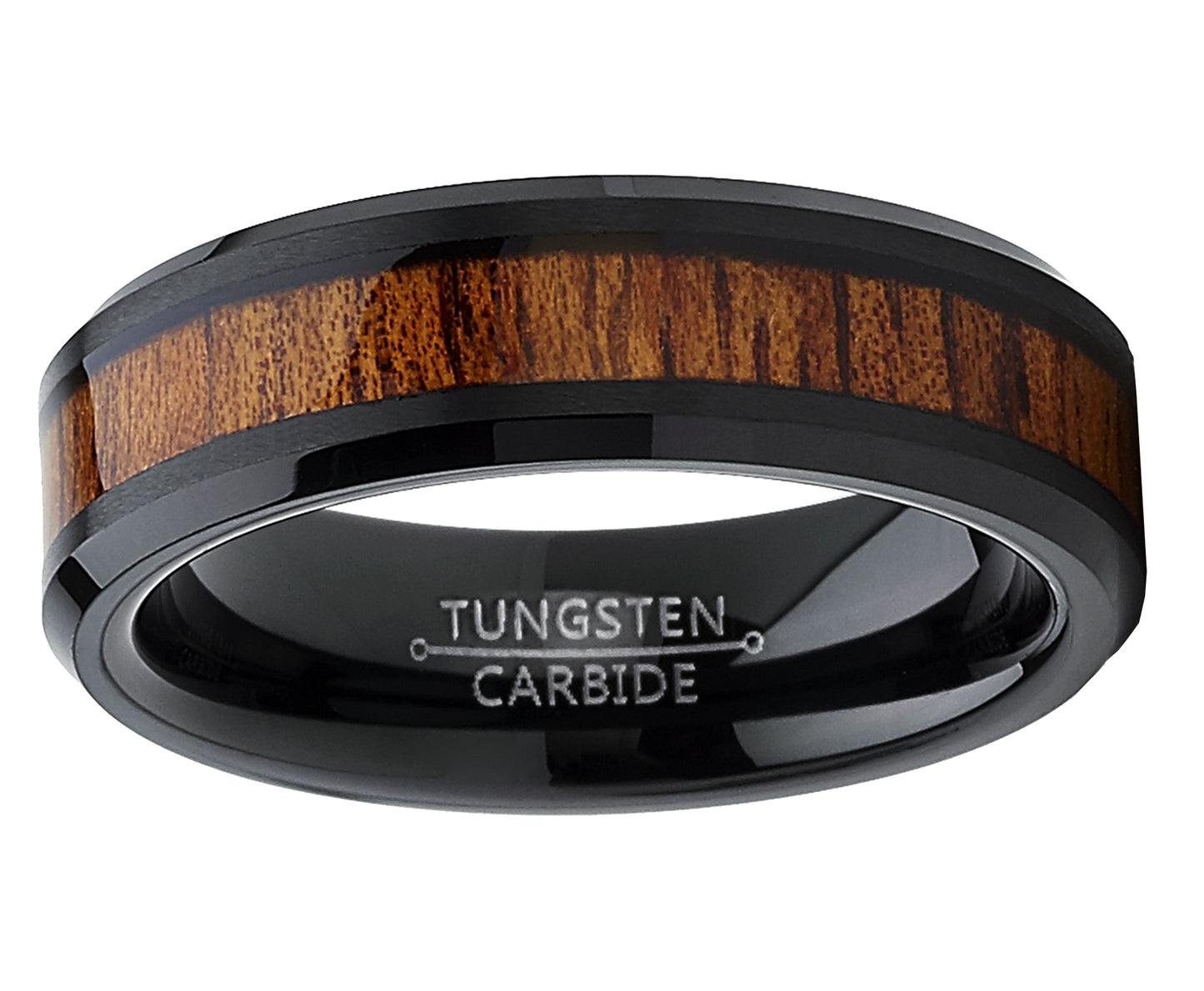 Koa Wood Tungsten Wedding Band Ring Brown Black 6MM