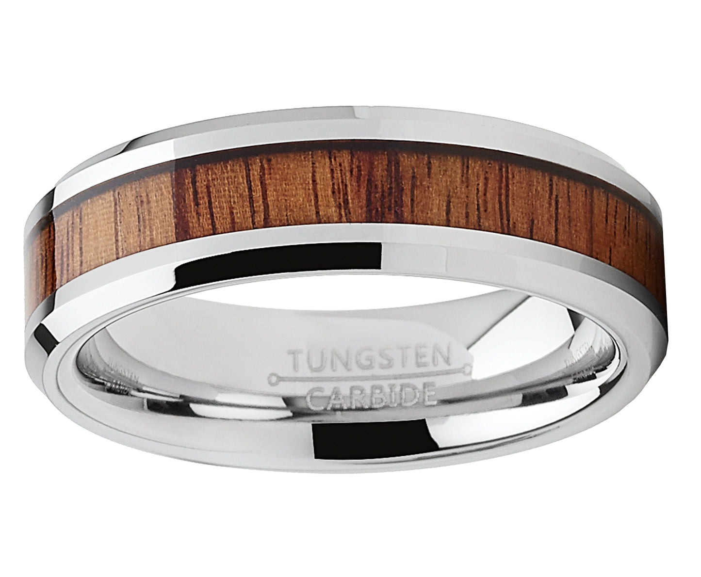Tungsten Carbide Wedding Band Ring, Real Koa Wood Inlay Men's 6mm
