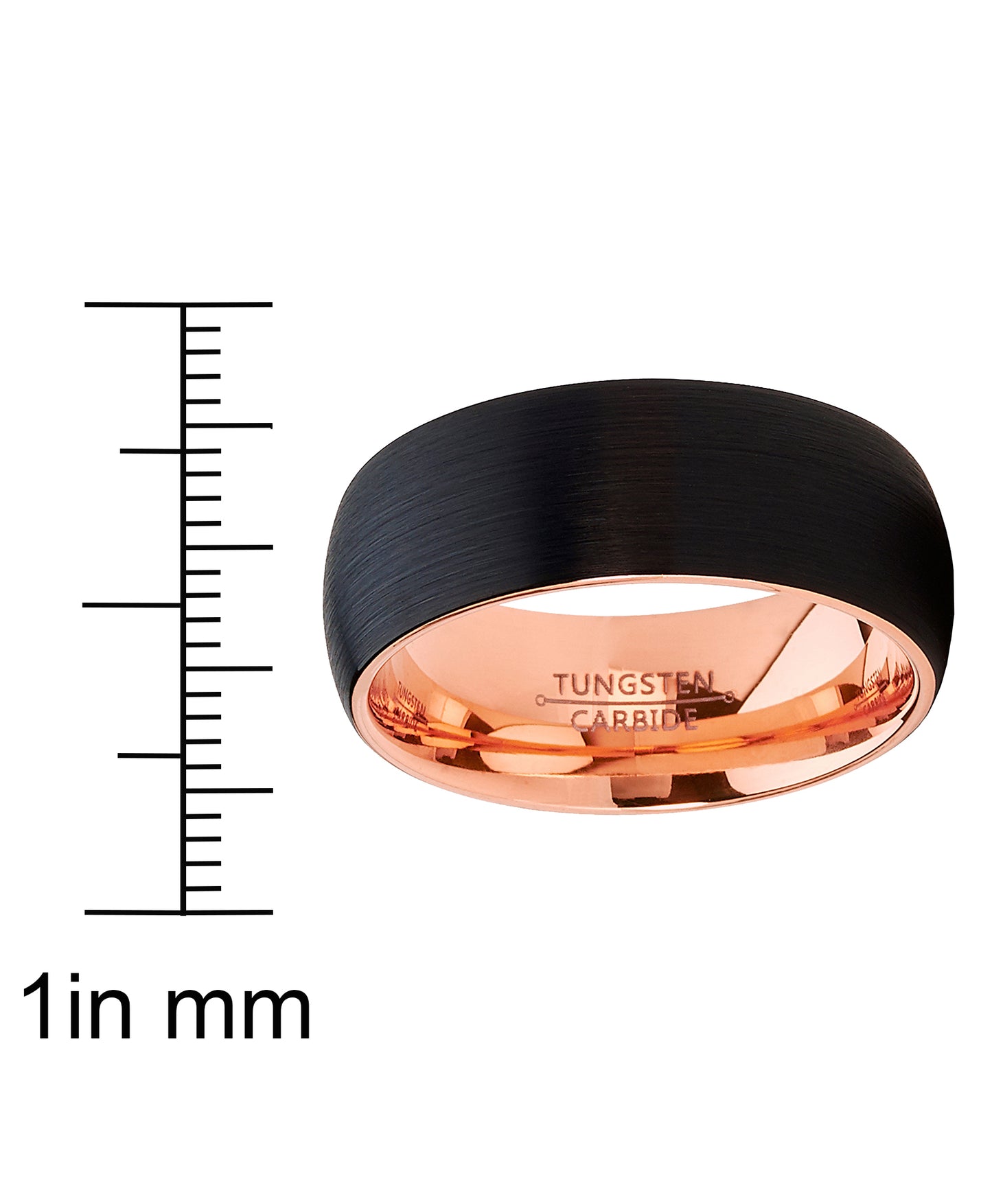 Men's Tungsten Ring Rose Goldtone Black Wedding Band Dome Brushed 8MM