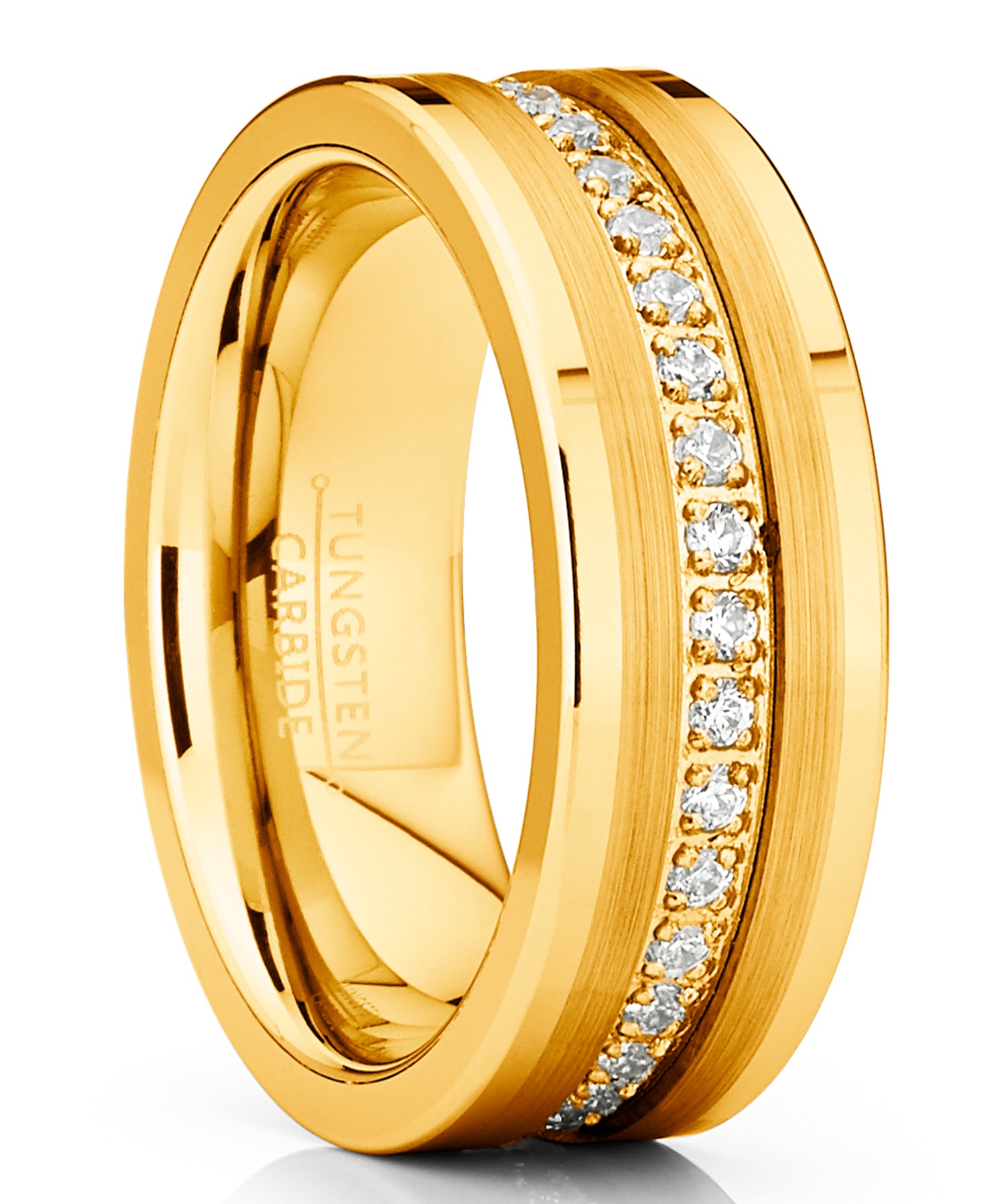 Men's Genuine Tungsten Black Wedding Band Eternity Ring Cubic Zirconia Comfort-Fit