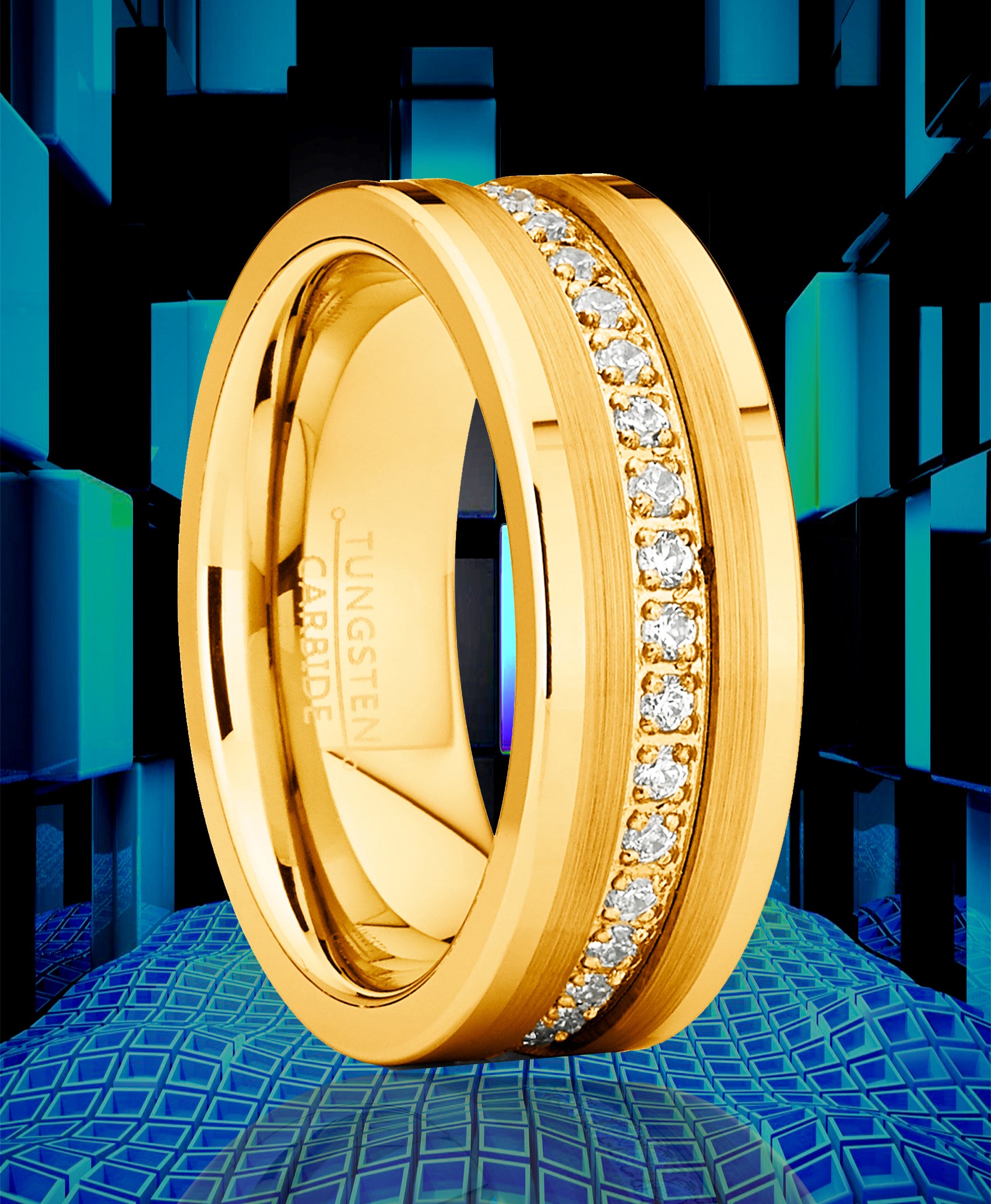 Men's Genuine Tungsten Black Wedding Band Eternity Ring Cubic Zirconia Comfort-Fit